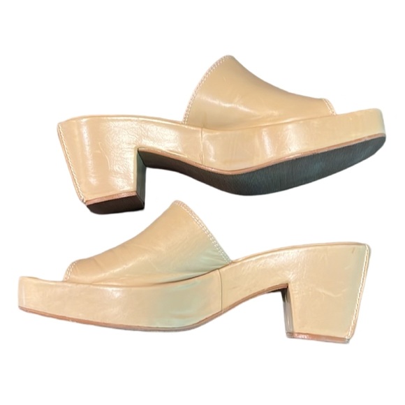 Stuart Weitzman Tan Leather Retro Chunky Platform Slip On Sandals Tan Size 8 - Picture 5 of 9